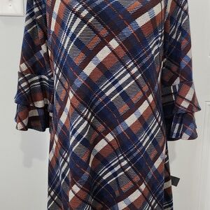 R&K Multicolor Plaid Dress with Ruffle Sleeves